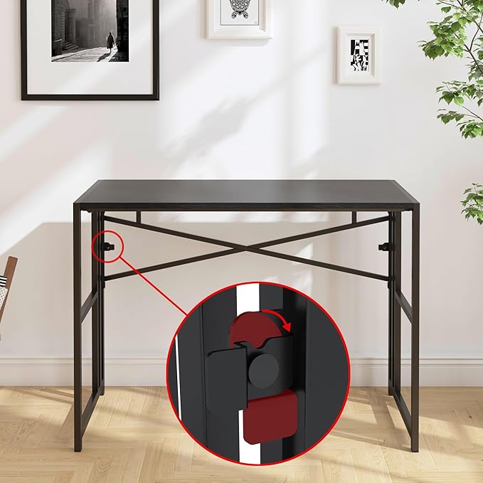 Folding Small Computer Desk, Foldable Space-Saving Home Office Table, Simple Study Writing Gaming Workstation for Small Space, No Assembly Needed, Black - LeafyLoom