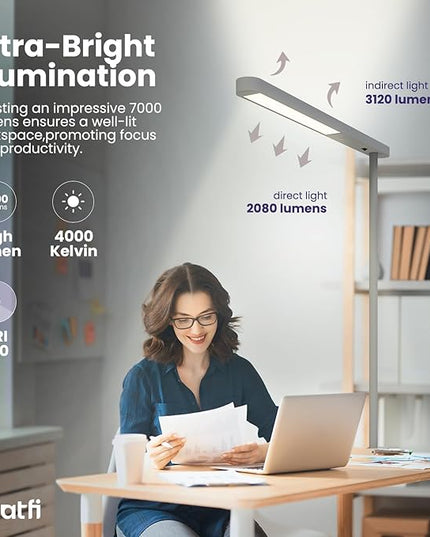 Neatfi 5200 High-Lumens Premium LED Desk Lamp - Ultrabright Light, Clamp-on, 40W, 4000K Color Temperature, Adjustable Head - Ideal for Home Office and Study (38 Inches, Gray) - LeafyLoom