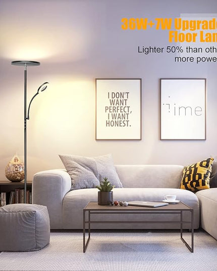 LED Floor Lamp, 4300LM 42W Bright Standing Lamp with Gooseneck Reading Light, 2700K-6500K Stepless Dimming Modern Torchiere Lamp with Remote/Touch Control, 69" Tall Lamp for Living Room Bedroom Office - LeafyLoom