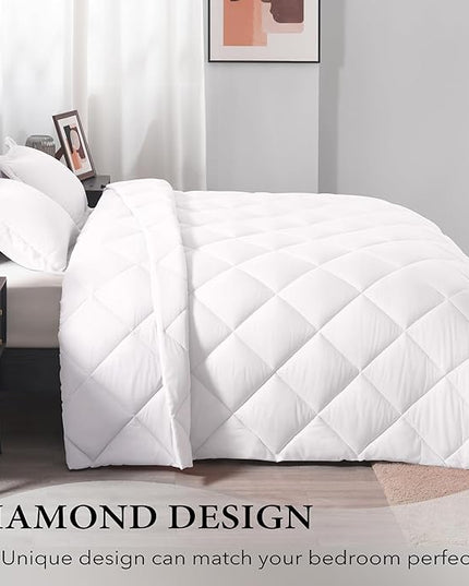 downluxe Queen Comforter Set - White Comforter Set Queen, 3 Pieces Solid Comforter Set Queen Size for All Seasons, 1 Lightweight Fluffy Comforter (88"x92") and 2 Pillow Shams - LeafyLoom