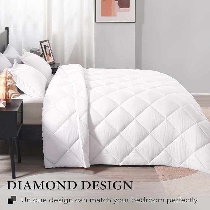 downluxe Queen Comforter Set - White Comforter Set Queen, 3 Pieces Solid Comforter Set Queen Size for All Seasons, 1 Lightweight Fluffy Comforter (88"x92") and 2 Pillow Shams - LeafyLoom