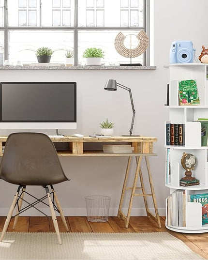 Rotating Bookshelf,Wood Corner Bookshelf 4 Tier 360 Display Spinning Bookshelf Floor Standing Bookcase Stackable Bookshelf Storage Rack Organizer for Small Space Bedroom Living Room Study Room - LeafyLoom