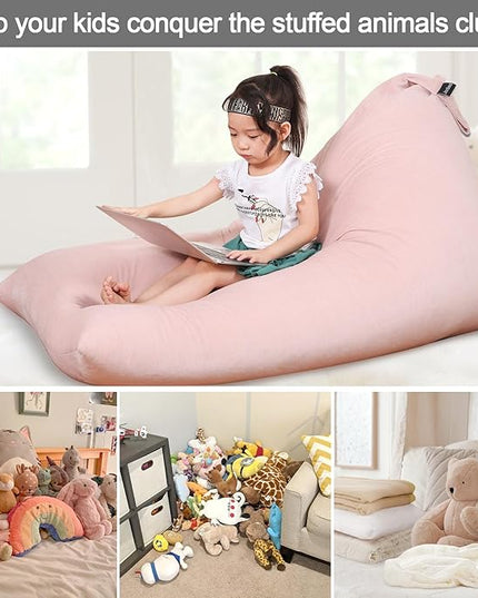 Jorbest Stuffed Animal Storage Bean Bag Chair for Kids and Adults, Luxury Velvet Stuffed Animal Bean Bag Storage, Cover Only(Sweet Pink 200L/52 Gal) - LeafyLoom