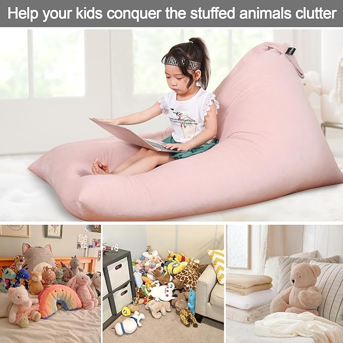 Jorbest Stuffed Animal Storage Bean Bag Chair for Kids and Adults, Luxury Velvet Stuffed Animal Bean Bag Storage, Cover Only(Sweet Pink 200L/52 Gal) - LeafyLoom
