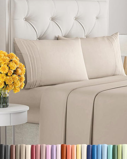 Cal King Size 4 Piece Sheet Set - Comfy Breathable & Cooling Sheets - Hotel Luxury Bed Sheets for Women & Men - Deep Pockets, Easy-Fit, Extra Soft & Wrinkle Free Sheets - Wheat Oeko-Tex Bed Sheet Set - LeafyLoom