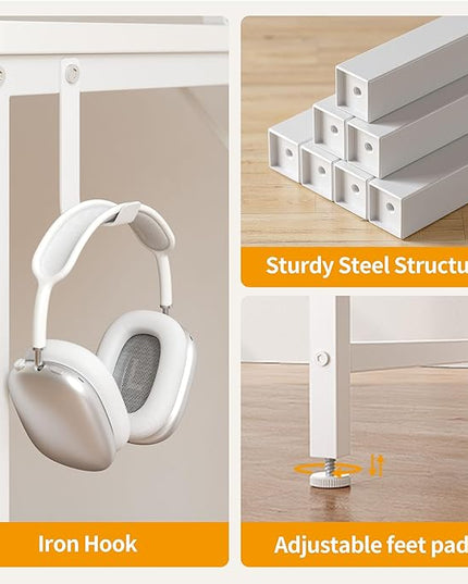 CubiCubi Computer Desk 40" Study Writing Table for Home Office, Modern Simple Style PC Desk, White Metal Frame, White - LeafyLoom