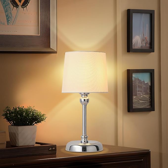 Cordless LED Table Lamp, 6000mAh Rechargeable Bedside Night Lamp for Bedroom, Portable Touch Stepless Dimmable Battery Operated Lamp, Ambient Light for Patio Restaurant(Chrome S) - LeafyLoom