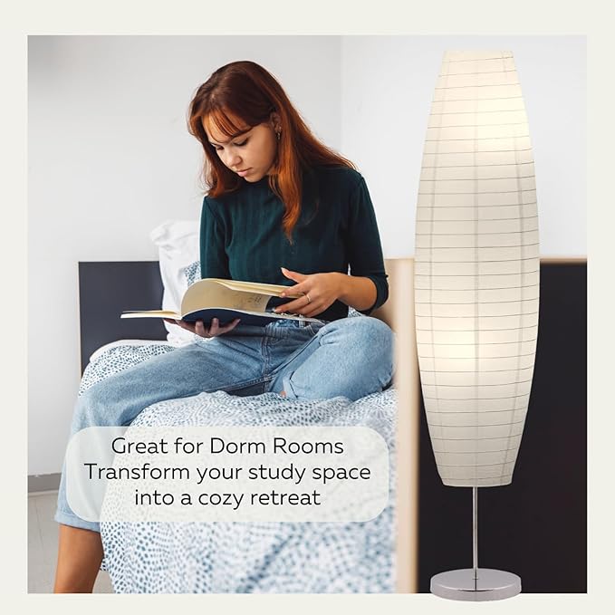 LIGHTACCENTS Rice Paper Floor Lamps 59-Inch Tall Set of 2 Paper Lantern Lamps with Paper Shades - Rice Paper Floor Lamps for Living Room Fits in Modern Room Decor Dorm Room Essentials (2-Pack) - LeafyLoom