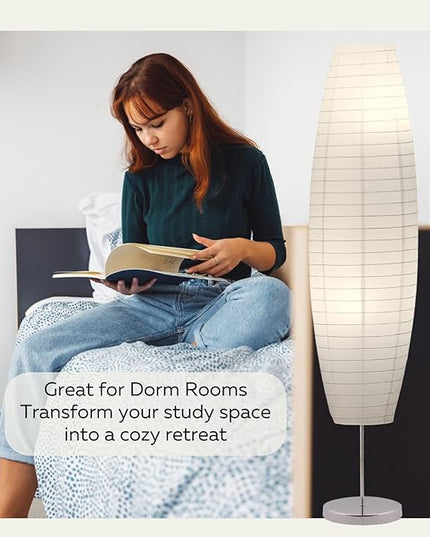 LIGHTACCENTS Rice Paper Floor Lamp 59-Inches Tall - Japanese Decor Standing Lamps for Bedrooms with White Paper Shade - Floor Lamps for Living Room - Rice Paper Floor Lamp, Dorm Room Essentials - LeafyLoom