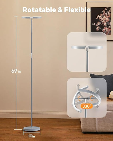 Silver Gray RGBCW Floor Lamp, Bright Color Changing RGB Standing Lamp, Modern Stepless Dimmable LED Tall Lamp with Remote Control, 20W 3000-6000K Floor Lamps for Living Room, Bedroom, Office - LeafyLoom