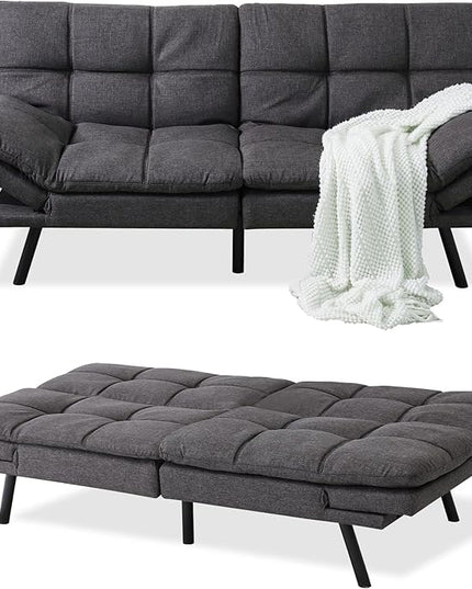 MUUEGM Futon Sofa Bed Couch - Convertible Sofa Bed, Loveseat Sleeper Sofa with Adjustable Backrest, Memory Foam Folding Futon for Living Room, Small Space, Apartment, Office, Grey - LeafyLoom