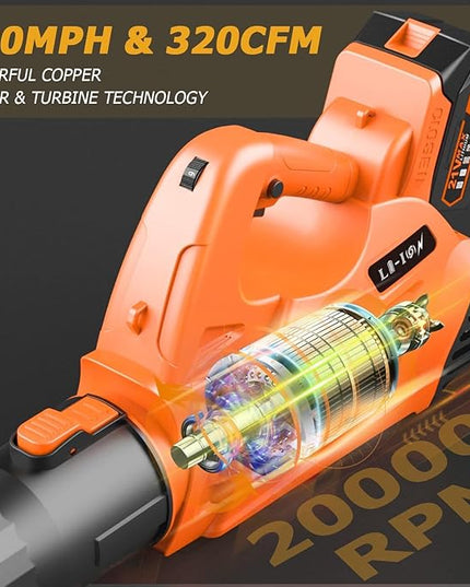 Leaf Blower - 320CFM 180MPH 21V Leaf Blower Cordless with 2 X 5.0 Ah Battery & Charger, Electric Leaf Blower Battery Powered Leaf Blower Lightweight for Snow Blowing & Lawn Care Yard Cleaning - LeafyLoom