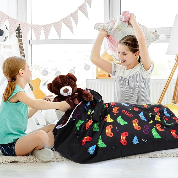 2 Pcs Stuffed Animal Storage Bean Bag Chair Stuffed Animal Bean Bag Storage Large Beanbag Covers Stuff Animal Organizer Bean Bag Couch for Kids Adults Plush Toys Pillows, Cover Only (Gamer) - LeafyLoom