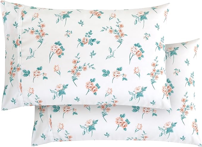 Elegant Comfort Softest and Coziest 4-Piece Sheet Set - 1500 Premium Hotel Quality Microfiber - Deep Pocket, Wrinkle Resistant 4-Piece Floral Bed Sheet Set, Twin, Celia Pink - LeafyLoom