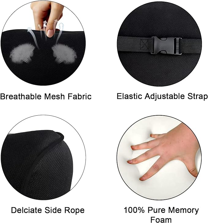 2 Pack Car Neck Pillow, Softness Car Headrest Pillow for Driving with Adjustable Strap, 100% Memory Foam and Breathable Removable Cover, Comfortable Ergonomic Design (Black Side Rope) - LeafyLoom