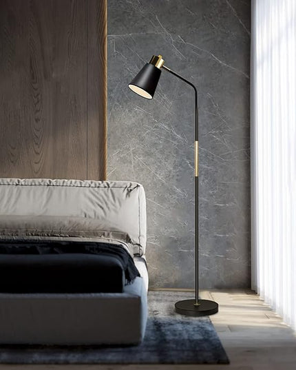 Floor Lamp, Industrial Floor Lamps for Living Rooms Rustic Farmhouse Reading Standing Floor Lamp Adjustable Metal Heads Indoor Task Lighting for Living Room Bedroom Office Home Décor (Black) - LeafyLoom