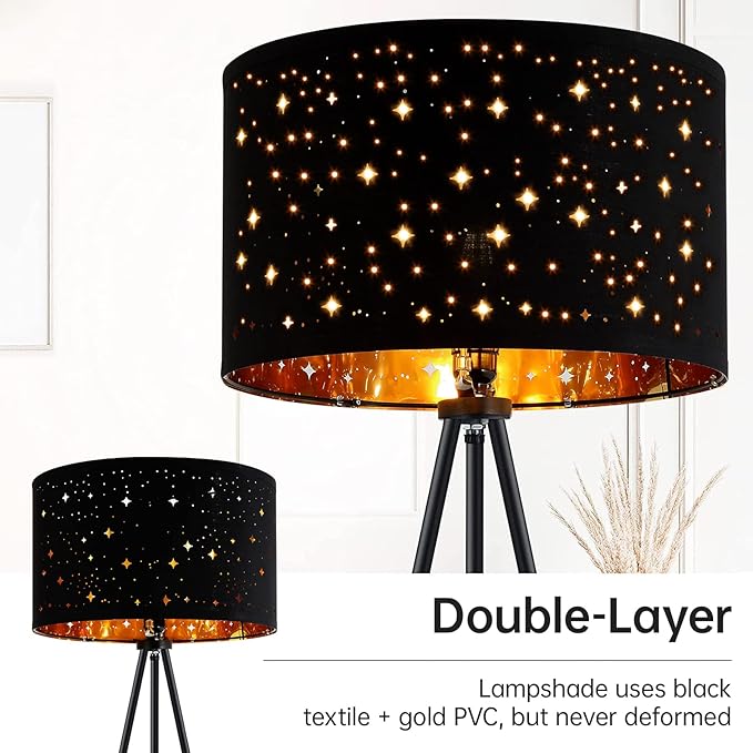 BoostArea Floor Lamp, Tripod Floor Lamp, 8W LED Bulb, Decorative Lamp Shade, Mid Century Standing Lamp for Living Room, Bedroom, Study Room and Office - LeafyLoom