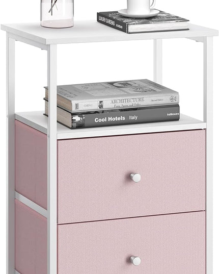 VASAGLE Nightstand, Side Table with 2 Fabric Drawers, 24-Inch Tall End Table with Storage Shelf, Bedroom, Jelly Pink and White ULGS025R05 - LeafyLoom