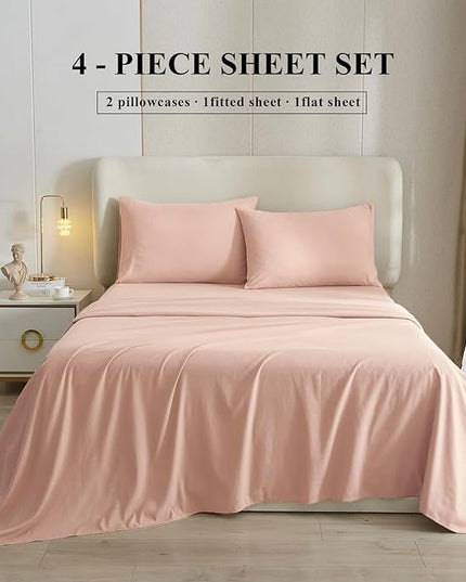 HighBuy Blush Pink Full Size Sheet Set Extra Soft Deep Pocket Sheets Set,4 Piece Bed Sheets Set Fit 16 Mattress,Wrinkle,Fade,Stain Resistant Cooling Bed Sheets,Fitted Sheets,Pillowcases Set - LeafyLoom