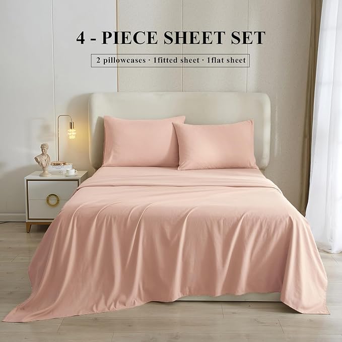 Blush Pink Queen Sheet Set - Hotel Luxury Bed Sheets 4 Pieces Cooling Sheets for Queen Size Bed - Easy Care Bedding Sheets & Pillowcases - 16" Deep Pocket - Wrinkle,Fade,Stain Resistant - LeafyLoom