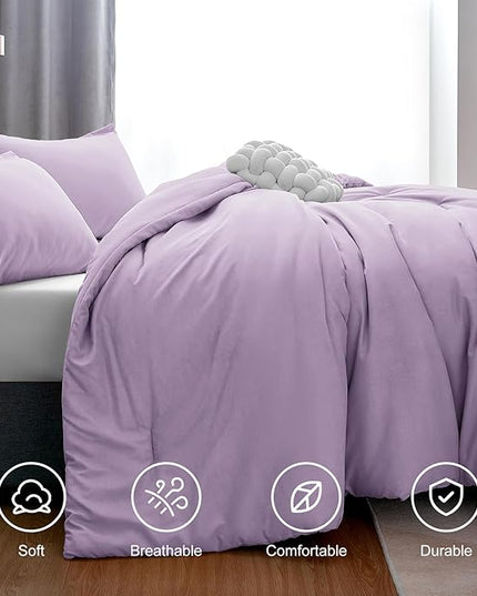 CozyLux Lavender Purple Comforter Set Full Size, 3 Pieces Solid Breathable Quilted Boho Style Bedding Sets, Luxury Fluffy Soft Microfiber Comforter for All Season(1 Comforter & 2 Pillowcases) - LeafyLoom