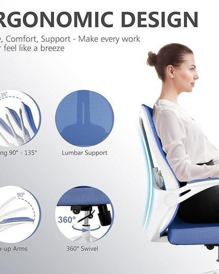 Office Chair with 350LBS Capacity, Ergonomic Comfort Home Desk Chair, Mid Back Gaming Chair with Wheels, Adjustable Height, Lumbar Support, Flip-up Armrest - LeafyLoom