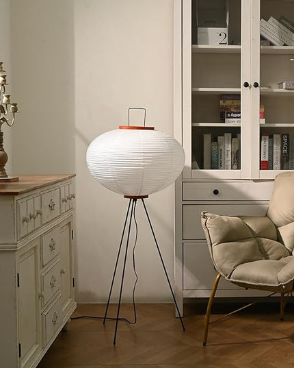 Huga Collective Serenity Glow Akari Paper Lamp | Rice Paper Noguchi Inspired Paper Lantern Floor Lamp for Wabi Sabi Decor | Japanese Rice Paper Floor Lamp - LeafyLoom