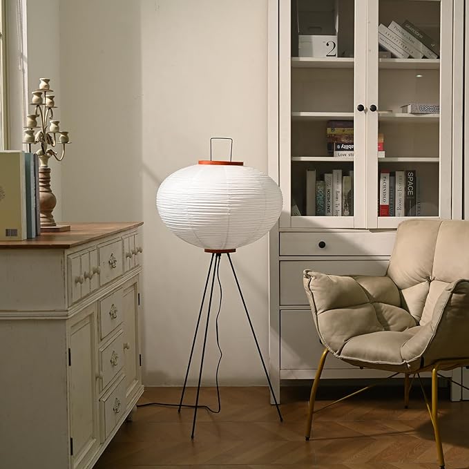 Huga Collective Serenity Glow Akari Paper Lamp | Rice Paper Noguchi Inspired Paper Lantern Floor Lamp for Wabi Sabi Decor | Japanese Rice Paper Floor Lamp - LeafyLoom