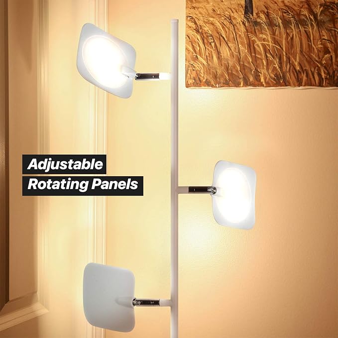 Brightech Tree Floor Lamp for Living Rooms & Offices, Dimmable Standing Lamp for Bedroom Reading, LED Spotlight Floor Lamp, Tall Lamp with Adjustable Panels for Minimal Space Use - White - LeafyLoom