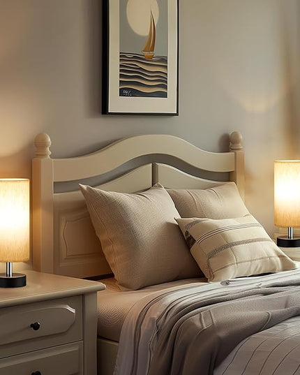 Small Table Lamp for Bedroom Set of 2 - Bedside Lamps for Night Stands, Minimalist Nightstand Light Lamp, Desk Lamps for Reading Room, Kids Room, Living Room, Office, Dorm - LeafyLoom
