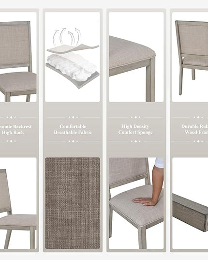COLAMY Wood Dining Chairs Set of 4, Mid Century Modern Upholstered Kitchen Chairs,19 Inch Fabric Dining Chair with Back for Kitchen Dining Room,Grey - LeafyLoom