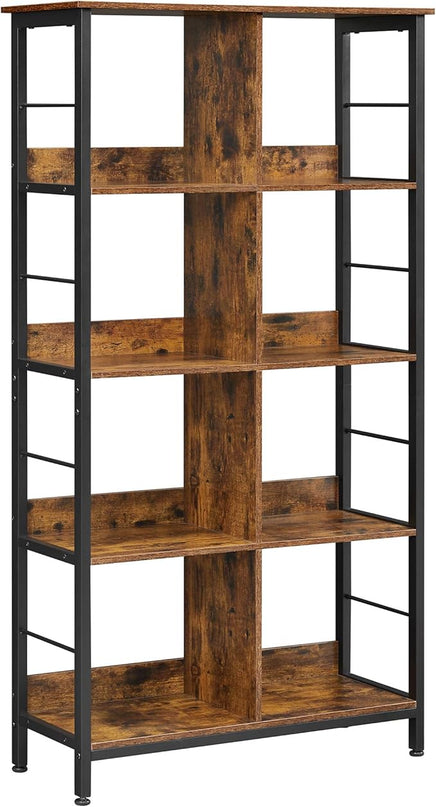 VASAGLE Industrial 8-Compartment Bookshelf, 4-Tier Bookcase with 8 Open Slots, Display Storage Rack, for Office, Living Room, Bedroom, 31.5 x 13 x 58.7 Inches, Rustic Brown and Black ULLS105B01 - LeafyLoom