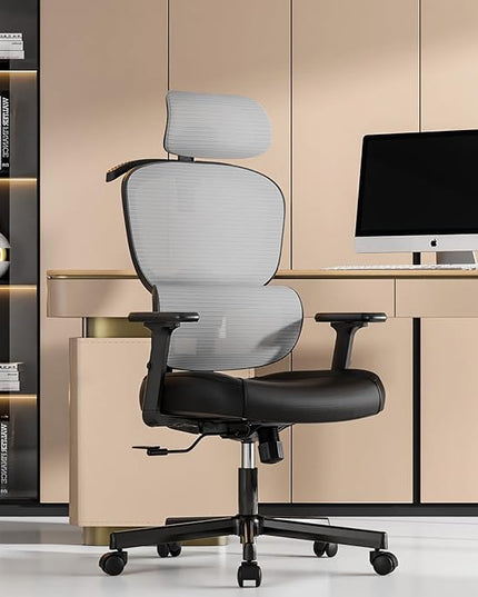 Office Chair, Ergonomic Desk Chair, High Back Desk Chair, Big and Tall Reclining Comfy Home Office Chair with Lumbar Support Breathable Mesh Computer Chair Adjustable Armrests - LeafyLoom