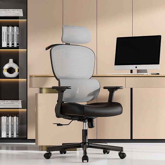 Office Chair, Ergonomic Desk Chair, High Back Desk Chair, Big and Tall Reclining Comfy Home Office Chair with Lumbar Support Breathable Mesh Computer Chair Adjustable Armrests - LeafyLoom