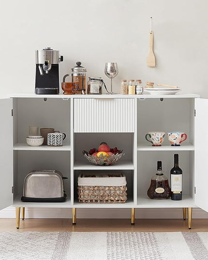 Storage Cabinet, Modern Accent Buffet Cabinet, FreeStanding Sideboard and Buffet Storage, Adjustable Shelves with 2 Doors Drawer for Bedroom, Living Room, Kitchen or Hallway,White - LeafyLoom
