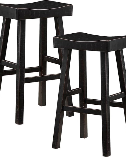 Lexicon Saddle Bar Stools Set of 2 Barstools with Footrest, Armless Dining Chairs for Kitchen Island, Breakfast Nook, Living Room, Pub Height, Black - LeafyLoom