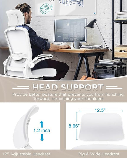 Mimoglad Office Chair, High Back Ergonomic Desk Chair with Adjustable Lumbar Support and Headrest, Swivel Task Chair with flip-up Armrests for Guitar Playing, 5 Years Warranty - LeafyLoom