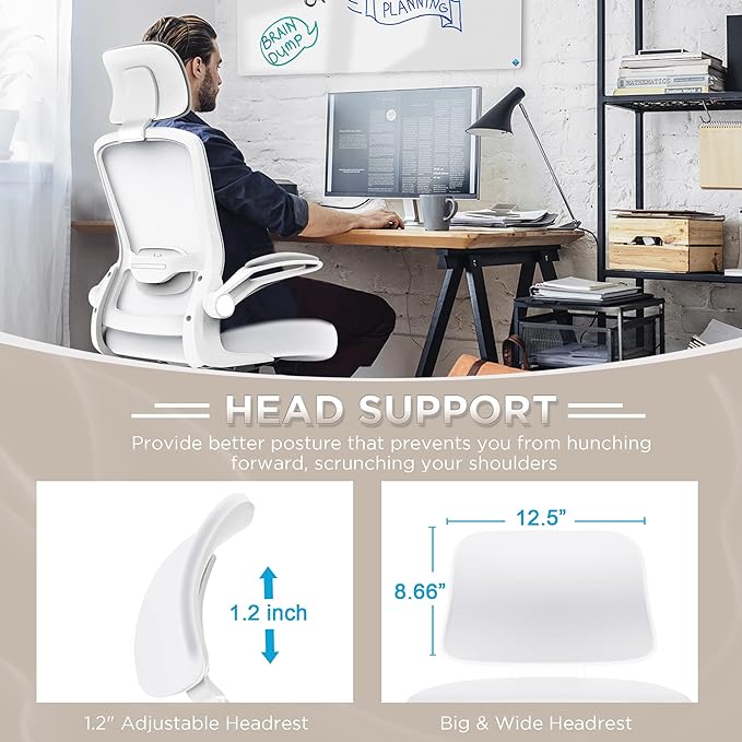 Mimoglad Office Chair, High Back Ergonomic Desk Chair with Adjustable Lumbar Support and Headrest, Swivel Task Chair with flip-up Armrests for Guitar Playing, 5 Years Warranty - LeafyLoom