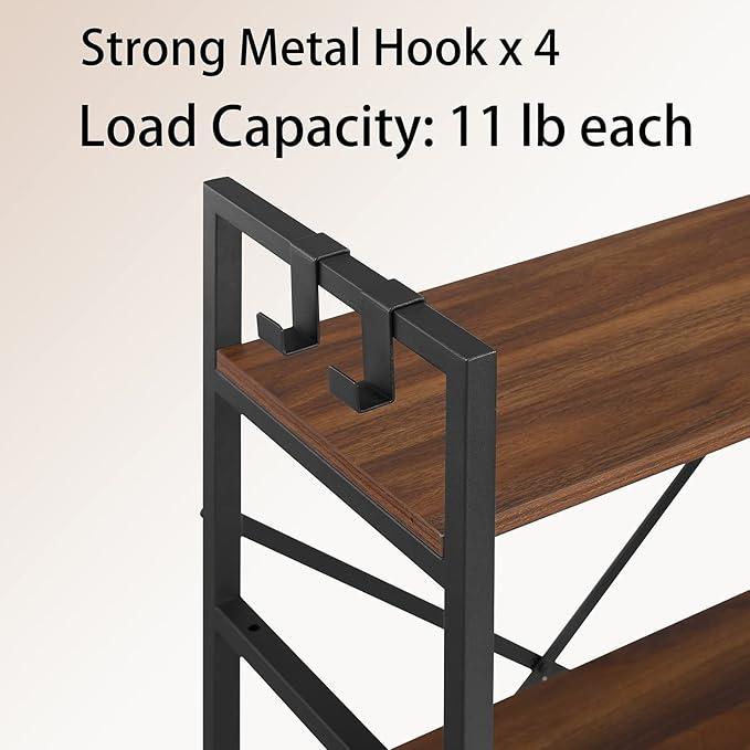 3 Tier Bookshelf, Bookcase Shelf Storage Organizer, Modern Book Shelf for Bedroom, Living Room and Home Office, Wood & Metal (Rustic Walnut) - LeafyLoom