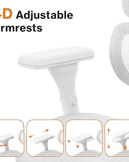WELLNEW Prestige Ergonomic Office Chair - Height Adjustable Backrest Lumbar Support, Seat Depth Adjust, 3D Headrest, 4D Armrests, Blade Wheels, Mesh Computer Gaming Chairs Executive Swivel Chair - LeafyLoom