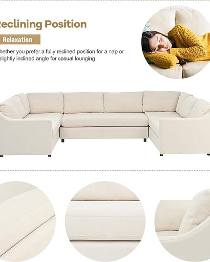 Modern U Shaped, Oversized 3 Piece Modular Sectional 6-8 Persons,Living Room Thick Seat and Back Cushions,Sofas & Couches for Apartment,Office,Gray, Beige-B - LeafyLoom