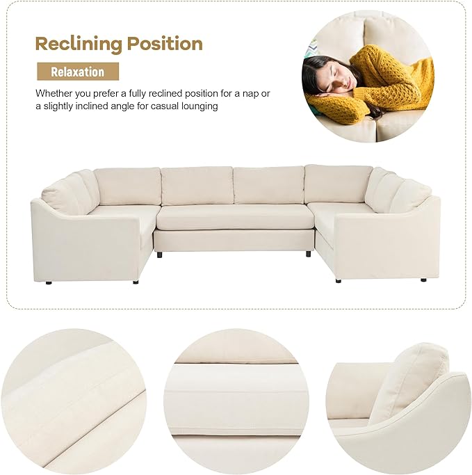 Modern U Shaped, Oversized 3 Piece Modular Sectional 6-8 Persons,Living Room Thick Seat and Back Cushions,Sofas & Couches for Apartment,Office,Gray, Beige-B - LeafyLoom