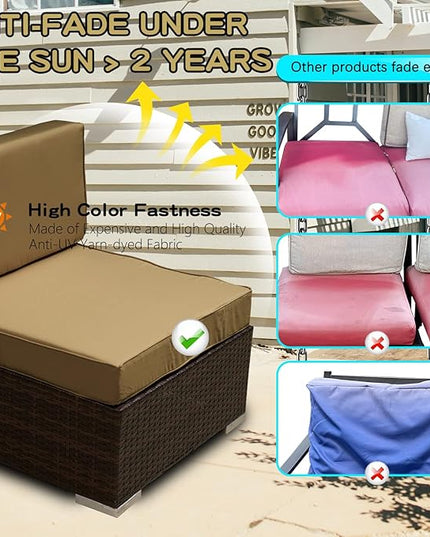 ClawsCover 9Pack Outdoor Seat and Back Cushions Replacement Covers Fit for 5 Pieces 4-Seater Wicker Rattan Patio Conversation Set Sectional Couch Furniture,Taupe-Include Covers Only (Large) - LeafyLoom