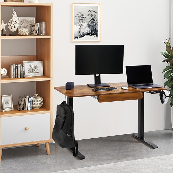 VEVOR Height Adjustable Desk, 47.2 x 23.6 in with Drawer, 3-Key Modes Electric Standing Desk,Whole Piece Desk Board, Dual Metal Frame, 180 LBS Capacity Computer Sit Stand up Desk, for Home and Office - LeafyLoom