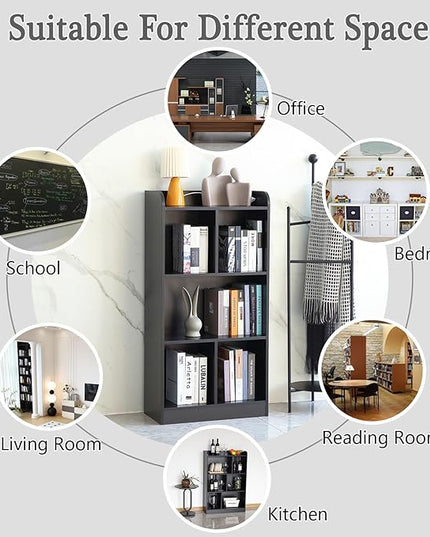 Book Shelf with Back Panel Stability 5 Cube Bookcase Multifunctional Cube Storage Organizer Shelf for Bedroom Living Room Office Closet School in Black with 23.62''W - LeafyLoom