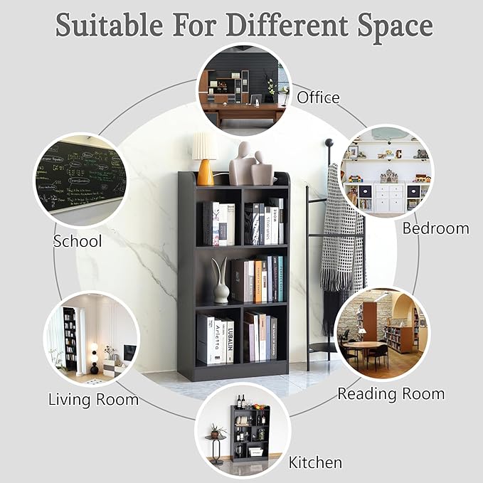 Book Shelf with Back Panel Stability 5 Cube Bookcase Multifunctional Cube Storage Organizer Shelf for Bedroom Living Room Office Closet School in Black with 23.62''W - LeafyLoom