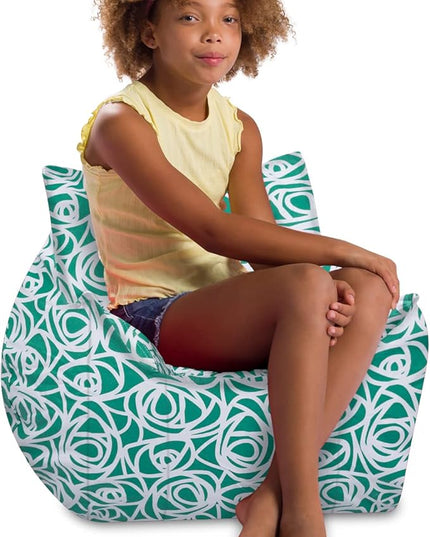 Posh Creations Structured Comfy Bean Bag Chair for Gaming, Reading, and Watching TV, Newport Chair, Canvas - Roses Mint - LeafyLoom
