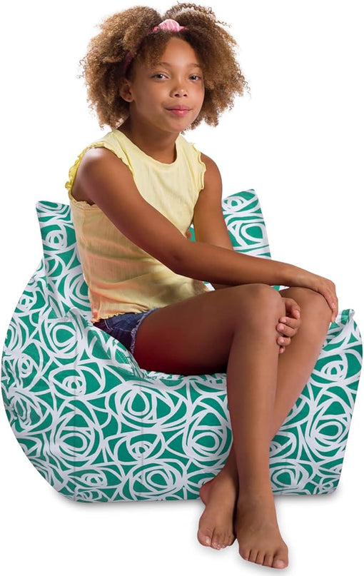 Posh Creations Structured Comfy Bean Bag Chair for Gaming, Reading, and Watching TV, Newport Chair, Canvas - Roses Mint - LeafyLoom