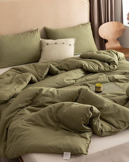 ROSGONIA Twin Comforter Set for College Girls Boys Teens Olive Green,1 Boho Comforter & 1 Pillowcase, Soft Kids Comforter Sets All Season Dorm Bedding - LeafyLoom