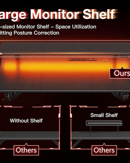 MOTPK Small Gaming Desk with LED Lights & Power Outlets, 31 Inch Computer Desk Gaming Table with Monitor Shelf, Gamer Desk with Carbon Fiber Texture, Kids Boys Desk Gift for Men - LeafyLoom